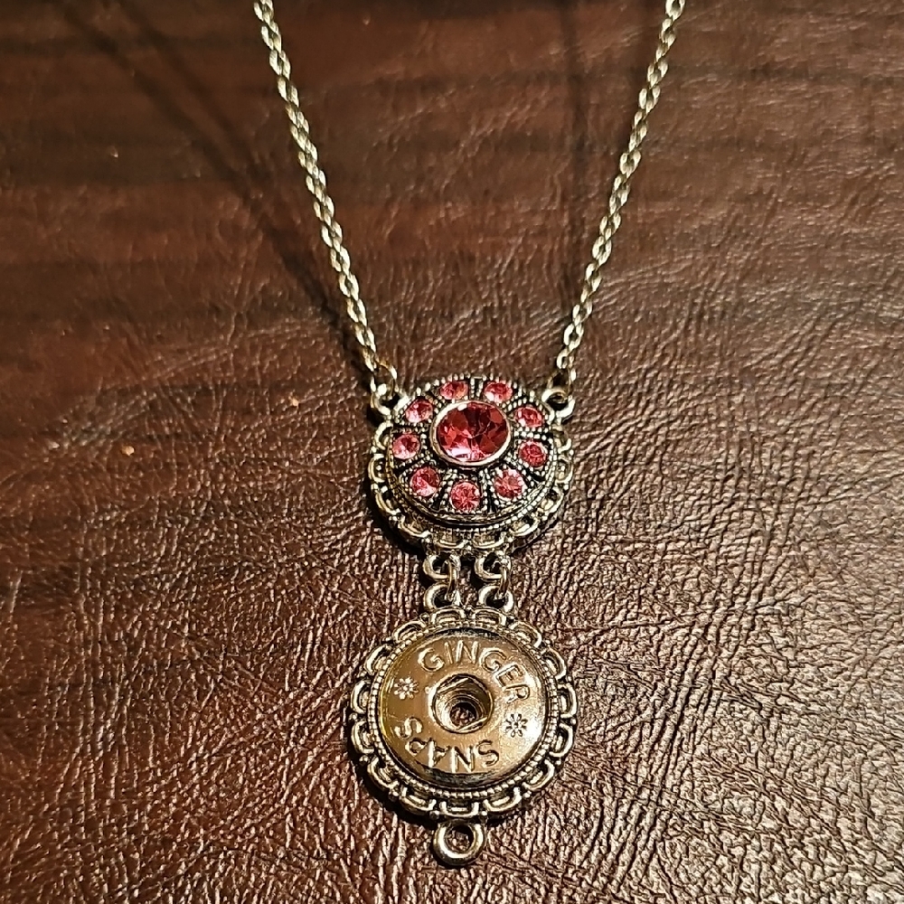 Ginger Snaps Pink Crystal Pendant Necklace with Silver-Tone Accents 32 In 1 Snap